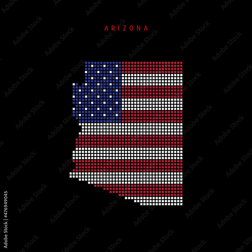 Square dots pattern map of Arizona. Dotted pixel map with US flag ...