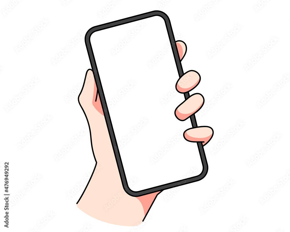 Vettoriale Stock Hand holding smartphone mobile phone concept hand drawn  cartoon art illustration | Adobe Stock
