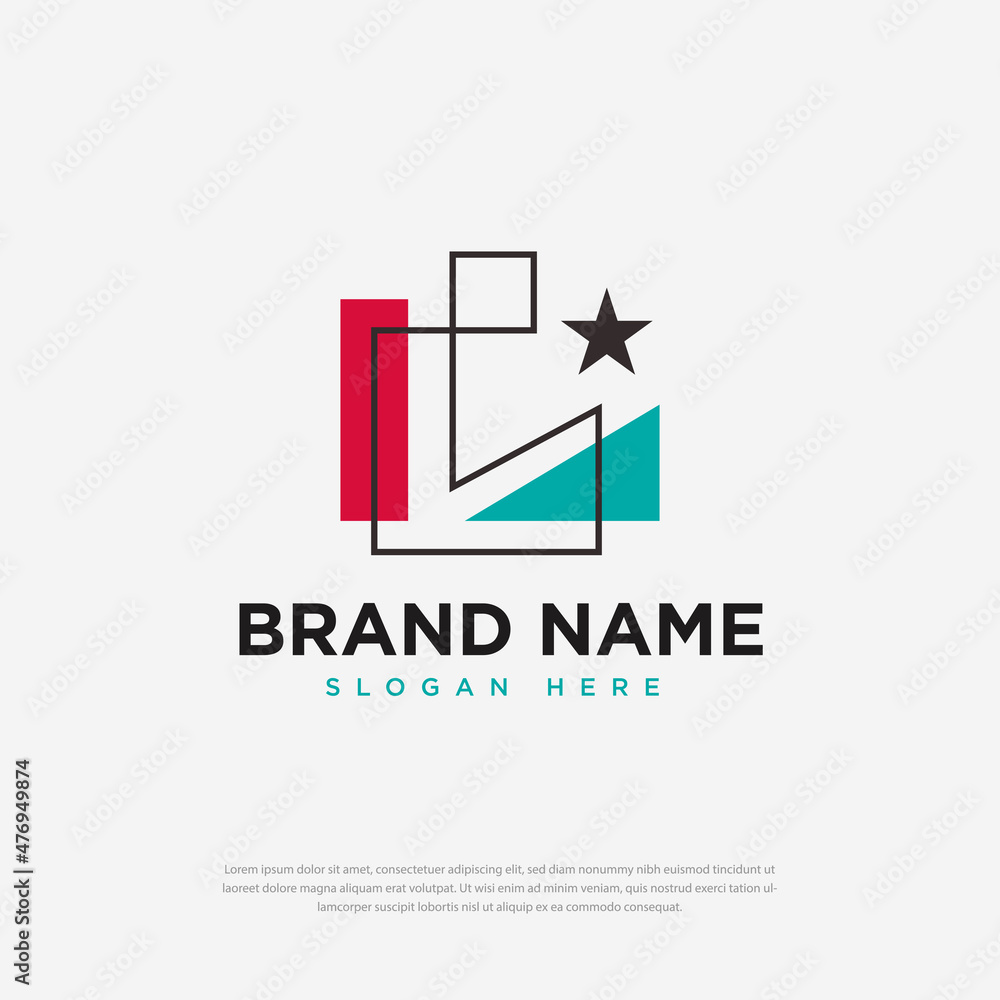 Thin line abstract logo forming letter L colored star icon templates icon design symbol design illustration