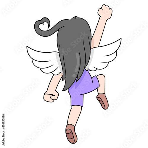 winged girl wants to fly to the sky, doodle icon image kawaii