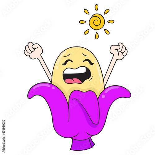 blooming flowers wake up in the sunny morning, doodle icon image kawaii