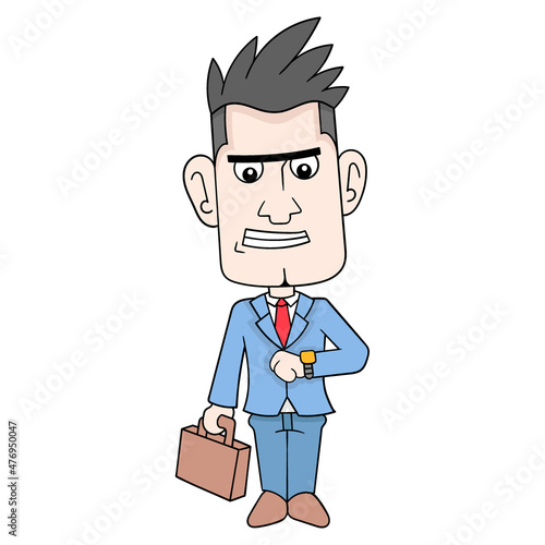 businessman is leaving for work on time, doodle icon image kawaii