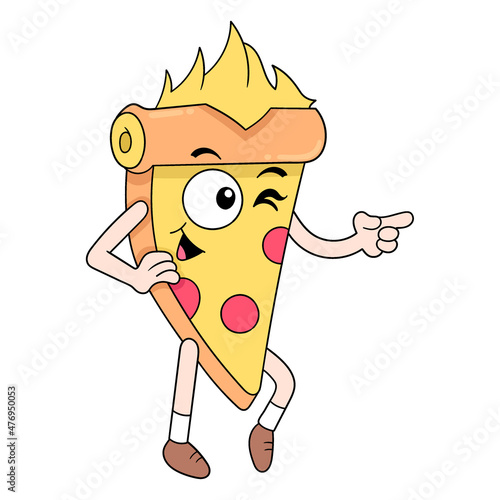 delicious cool style pizza slice, doodle icon image kawaii