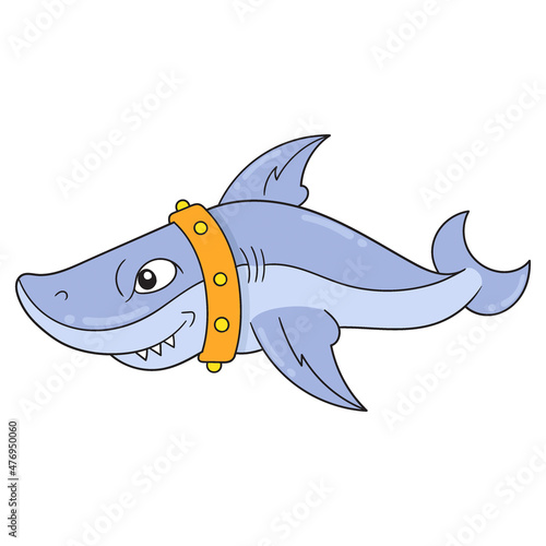 fierce faced shark wearing a delinquent necklace, doodle icon image kawaii