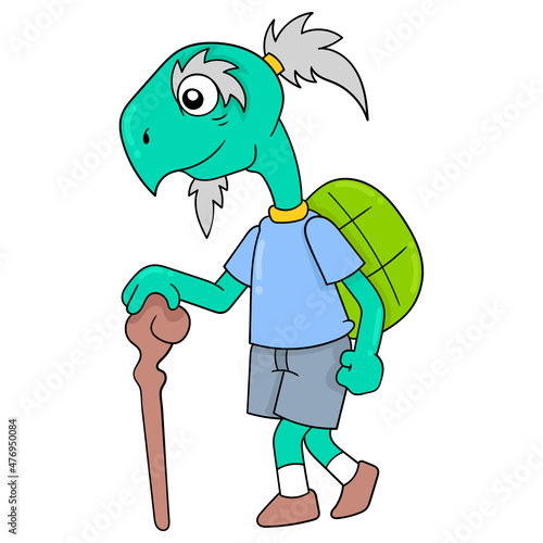 tortoise grandpa is walking slowly, doodle icon image kawaii