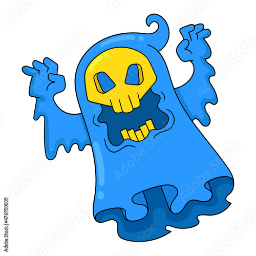 scary face blue ghost halloween celebration, doodle icon image kawaii