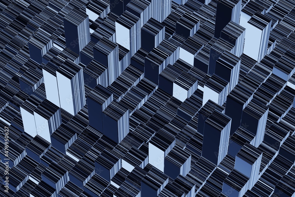 Obraz premium blue cubes ups and downs abstract pattern. financial background. cubes wave. 3d rendered.