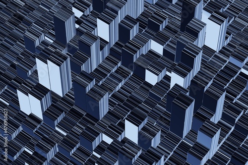 blue cubes ups and downs abstract pattern. financial background. cubes wave. 3d rendered.