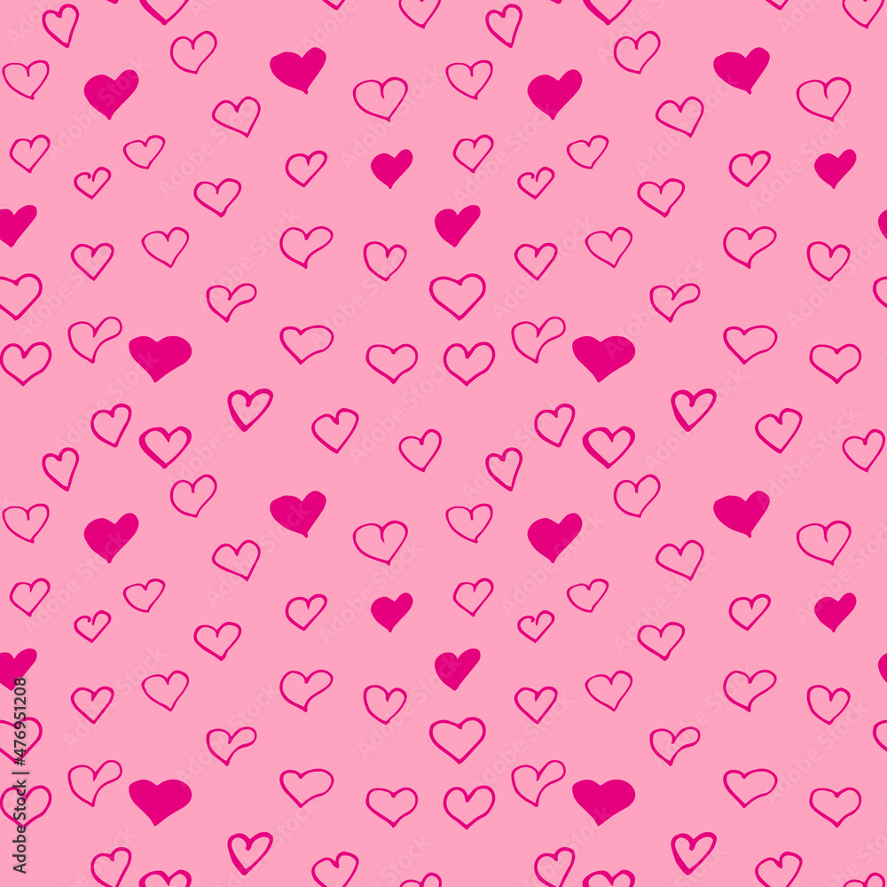 heart seamless pattern hand drawn doodle. vector, minimalism. textiles, wrapping paper, background, wallpaper. love, valentine day.