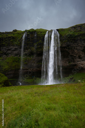 Beautiful aerial footage of the Seljalandsfoss and Gljufrabui waterfalls in Iceland on summer