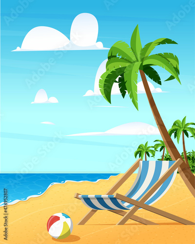 beautiful beach and cozy beach chairs. summer background.