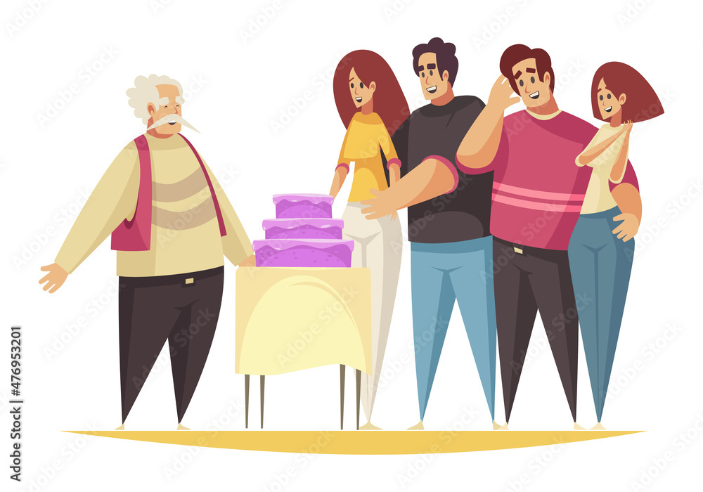Obraz premium Grandpa Cake Present Composition
