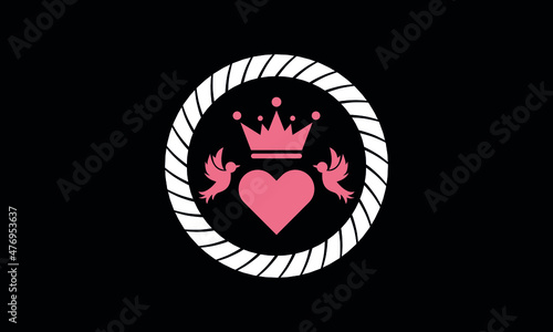 Two love birds with crown on hearticon abstract monogram vector logo template photo