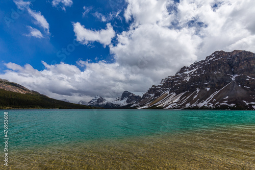 Bow Lake reflection on the Icefield Parkway, Banff National Park, Alberta, Canada photo