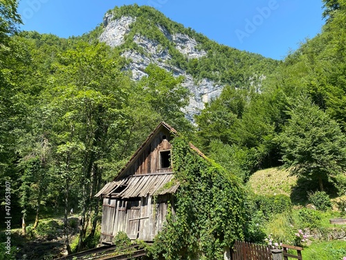 Old sawmill plant with water turbine or mill of the Kovač family, Zamost - Gorski kotar, Croatia (Stari pogon žage sa vodenom turbinom ili mlin obitelji Kovač, Zamost - Gorski kotar, Hrvatska)