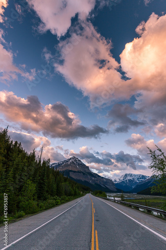 Roadside Sunset along the Columbia Icefields Parkway in Banff National Park, Alberta Canada.
