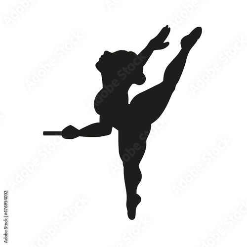 Silhouette of a full ballerina in a rack. Beautiful plus size ballerina dancing