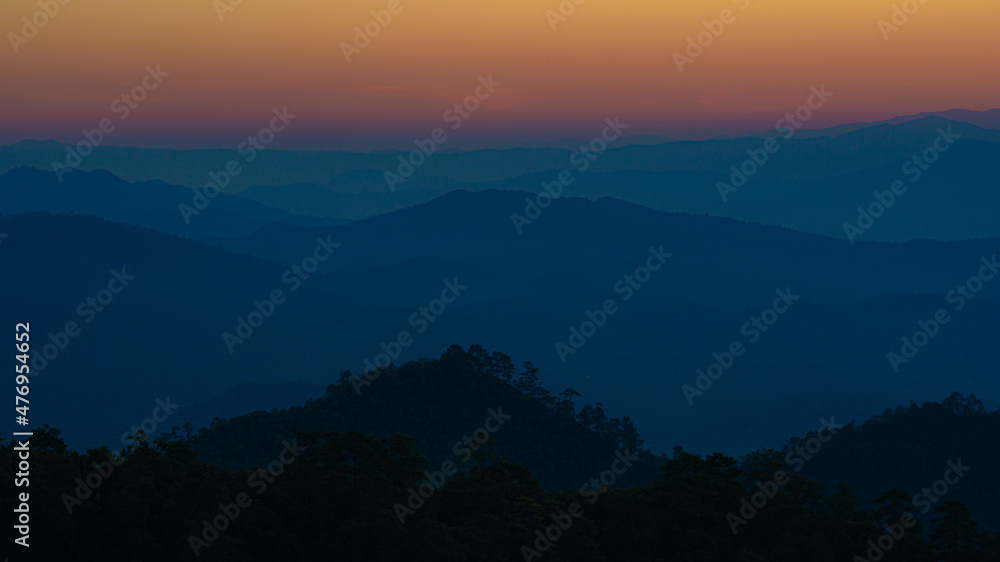 Sunlight over green mountains, hills or mountains, Thailand