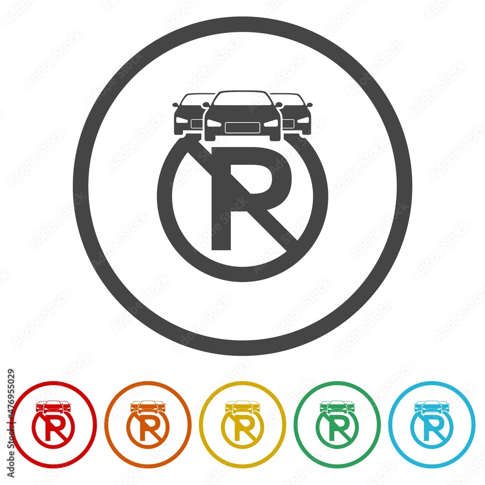 No parking sign icon isolated on white background, color set