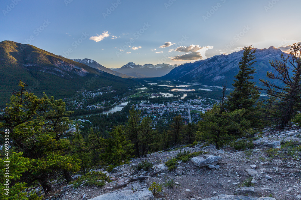 Top view of a town Banff in a Bow river valley Top view of a town Banff in a Bow river valley