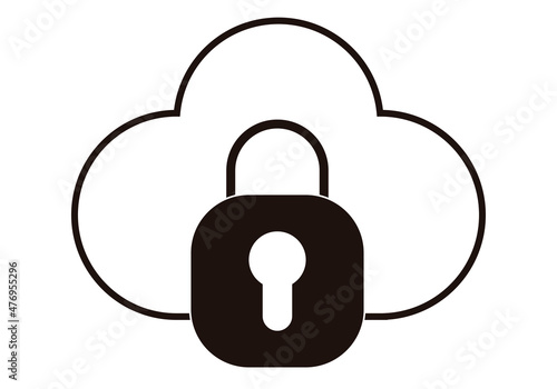 Icono negro de almacenamiento en la nube con candado. 