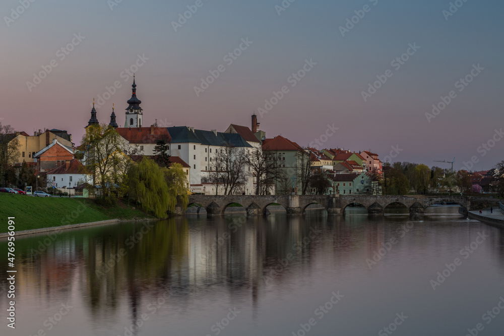 Oldest bridge in Czech republic. Beautiful evening twilight with beautiful bridge in Pisek.