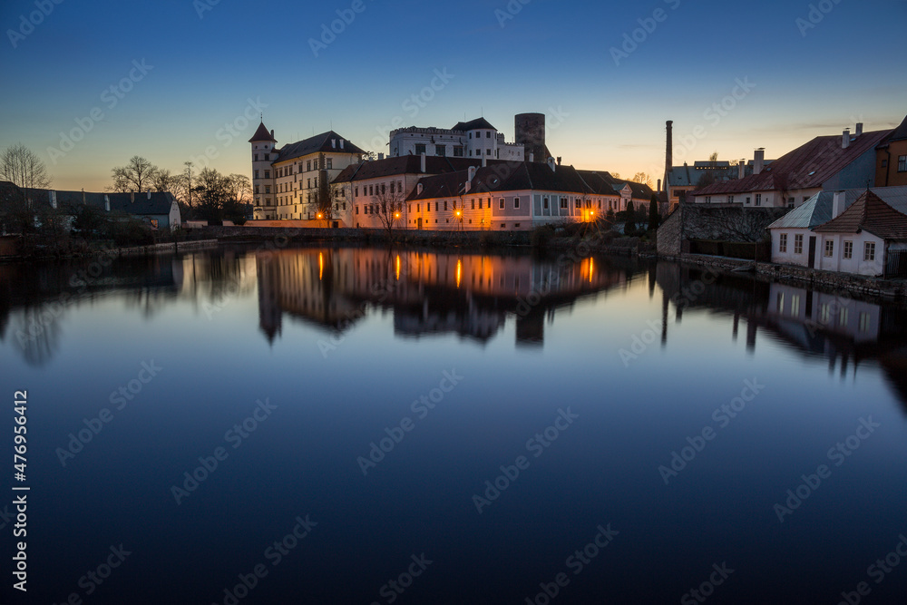  Jindrichuv Hradec Castle with Reflection on The Water-South Bohemia, Czech Republic,Europe