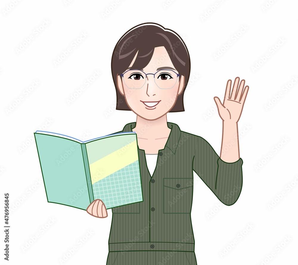 つなぎを着た若い女性のイラスト