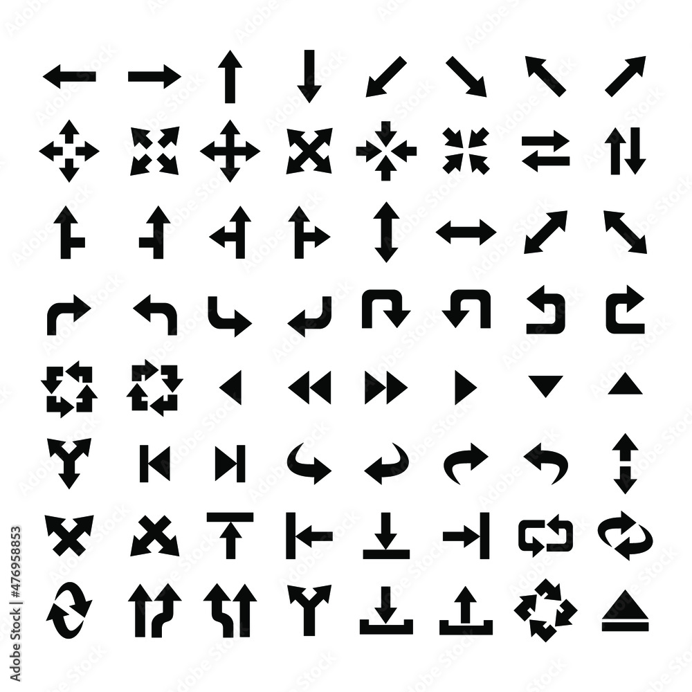 Arrows set. Arrow icon collection. Set different arrows or web design. Arrow flat style isolated on white background - stock vector. Arrows set. Arrow icon collection. Set different arrows or web design. Arrow flat style isolated on white background - stock vector.