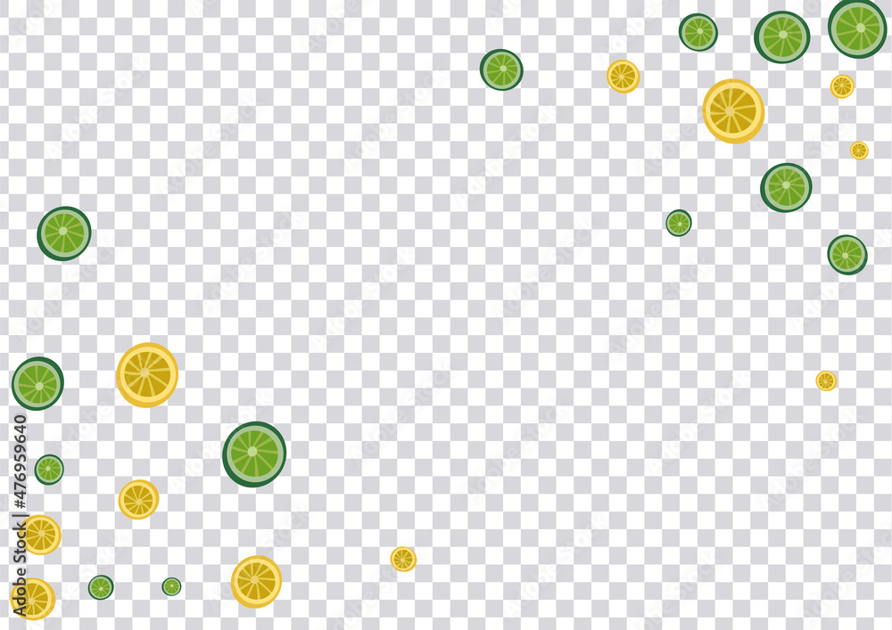 Green Lemon Background Transparent Vector. Funny Set. Bright Lemon Half. Mojito Fruit Grass Pattern.