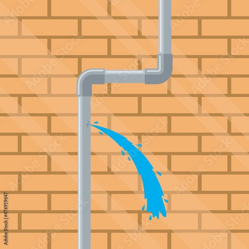 leak water pipes wall brick background  vector element concept design