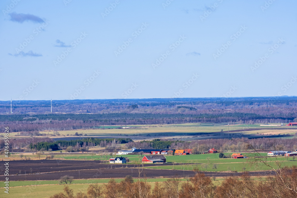 Obraz premium Rural landscape view with farms and fields