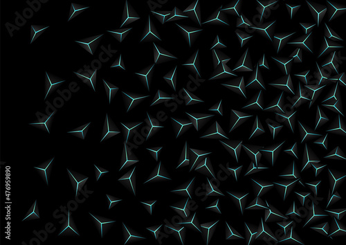 Onyx Prism Background Black Vector. Blue Neon Triangle Effect. Polygon Geometry Card. Dark Party Texture.