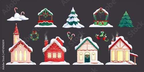 Christmas Decorated Houses Set