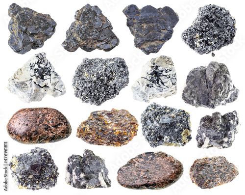 set of various titanium ores cutout on white photo