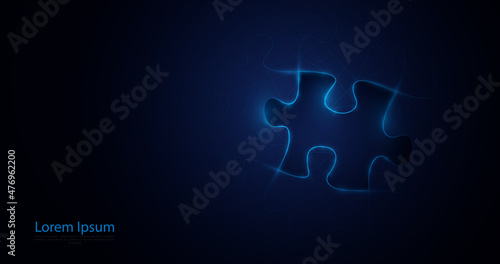 Jigsaw puzzle with a missing piece. Business, Teamwork, Success. Low polygon line, triangles, and particle style design. geometric wireframe