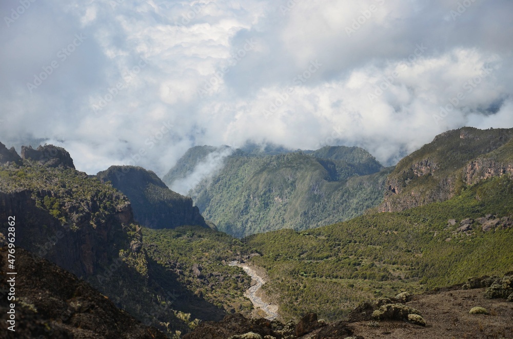 landscape on the kilimanjaro tanzania, trekking on the highest mountain of africa