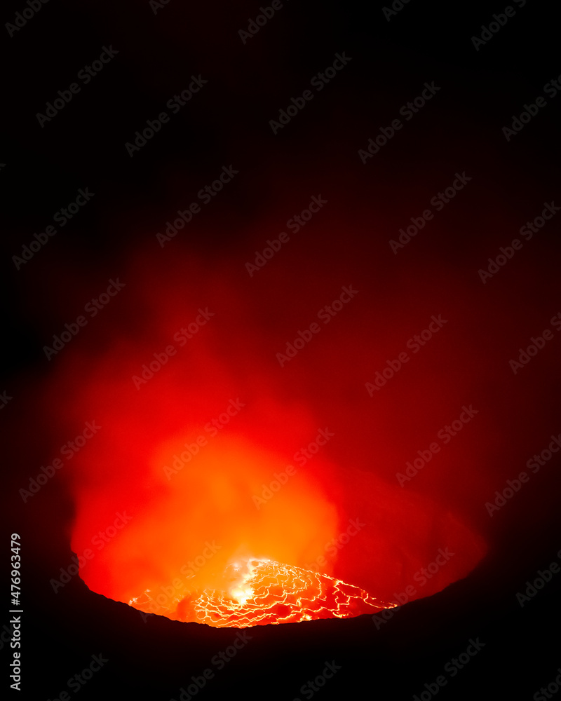 Mount Nyiragongo, an active stratovolcano in the Virunga Mountains, with one of the largest lava lakes in the world, in the Eastern Congo (Democratic Republic), Africa.