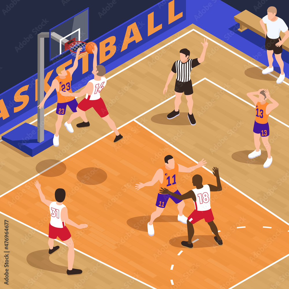 Playing Basketball Isometric Composition