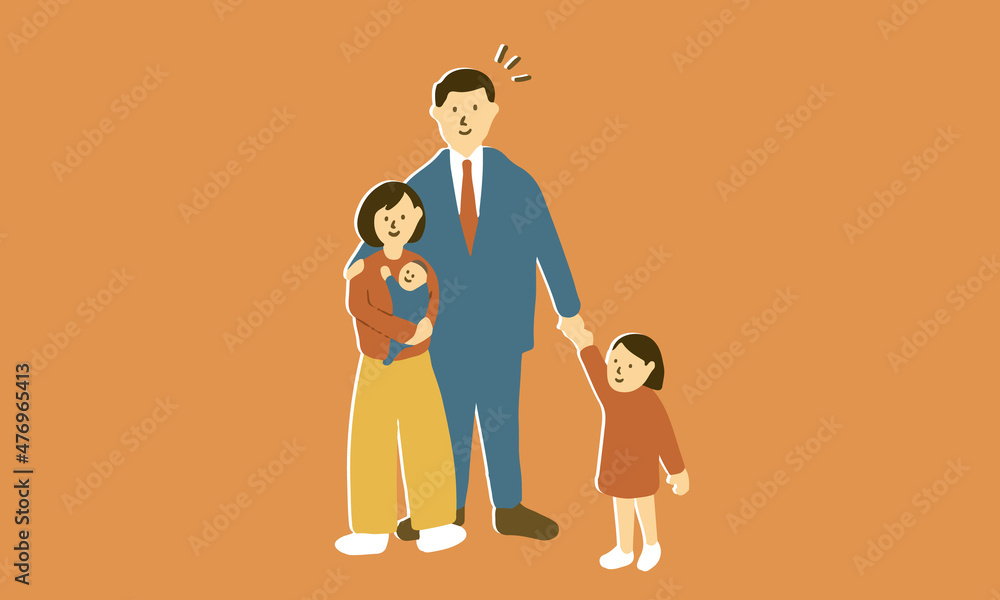 四人家族のイラスト 赤ちゃんを抱っこしたお母さんとお父さんと娘 Vektornyj Obekt Stock Adobe Stock