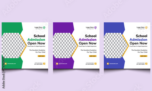 Modern web kids back to school admission education online marketing Instagram social media banner post design template. 