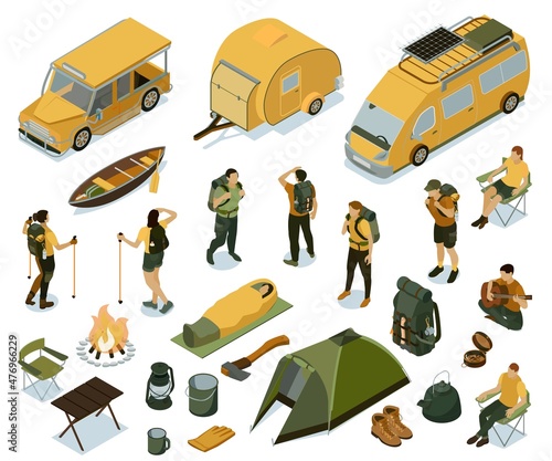 Isometric Hiking Icon Set