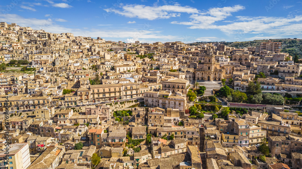 Beautiful View of Modica City Center frome Above, Ragusa, Sicily, Italy, Europe, World Heritage Site