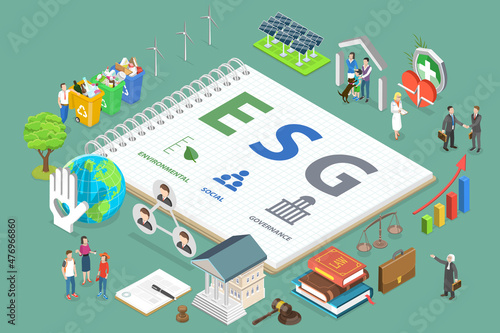 3D Isometric Flat Vector Conceptual Illustration of ESG Environmental Social Governance, Sustainable and Ethical Business