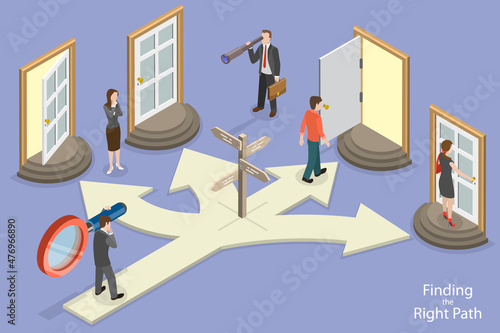 3D Isometric Flat Vector Conceptual Illustration of Finding The Right Path, Making a Hard Life Choice