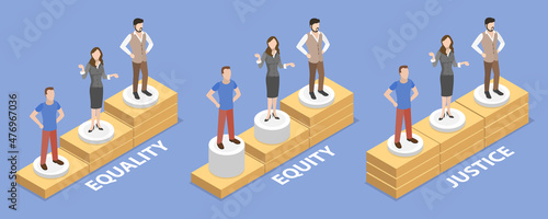 3D Isometric Flat Vector Conceptual Illustration of Equality Vs Equity Vs Justice, Human Rights and Equal Opportunities