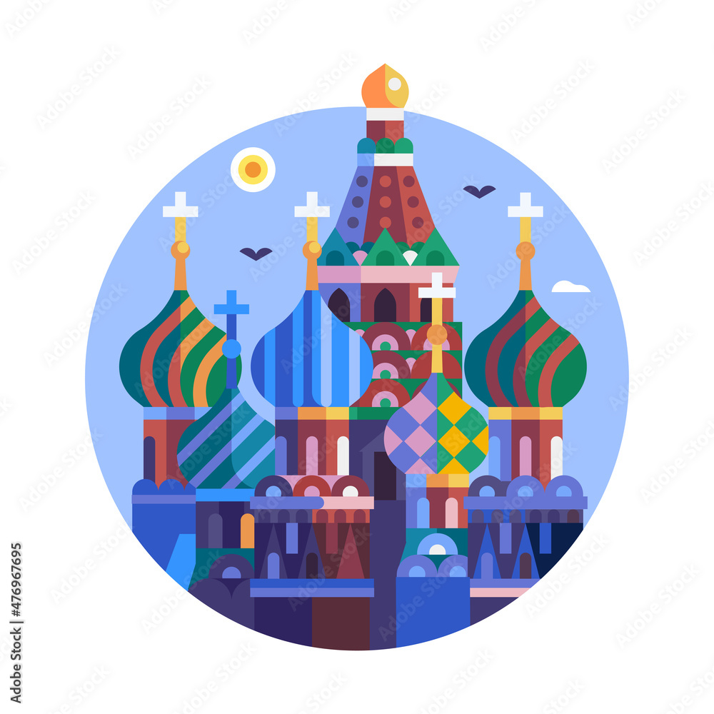 Moscow Travel Icon with Saint Basil Cathedral