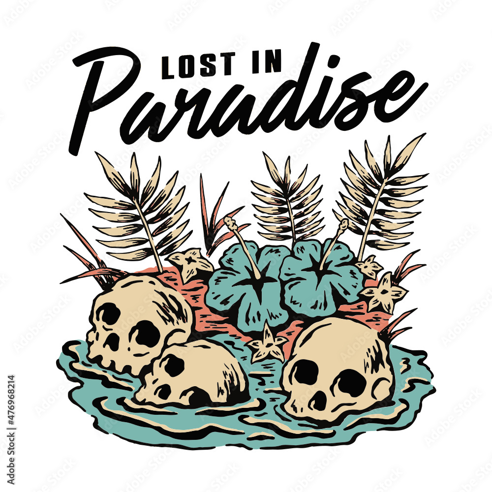 Lost in paradise skulls illutration