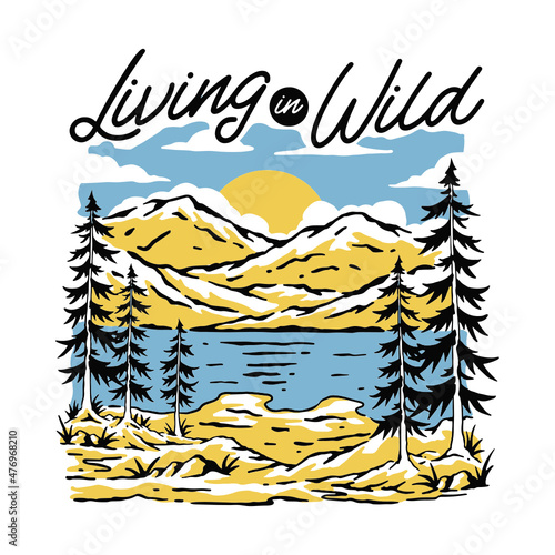 Living in wild lake illustration