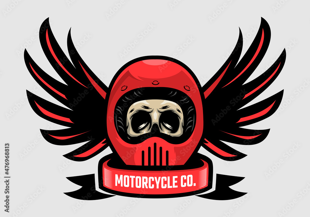 Racer skull in winged helmet. Skull biker with wing. Motorcycle company. Racer skull in winged helmet. Skull biker with wing. Motorcycle company.